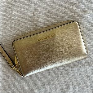 Michael Kors Gold Metallic Wristlet Wallet